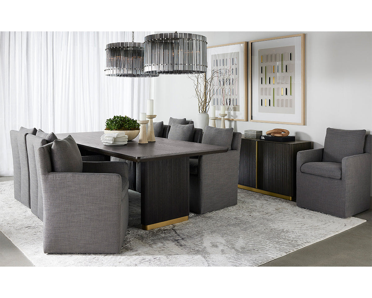Kore Chandelier Small in smoke grey fluted glass with nickel