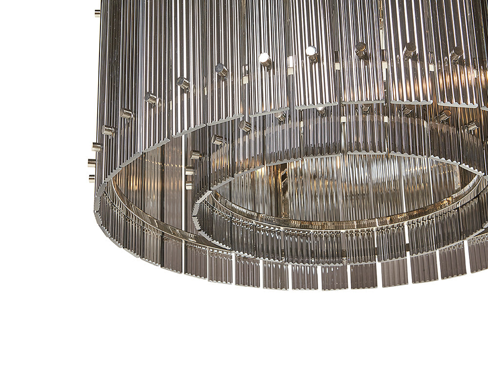 Kore Chandelier Small in smoke grey fluted glass with nickel