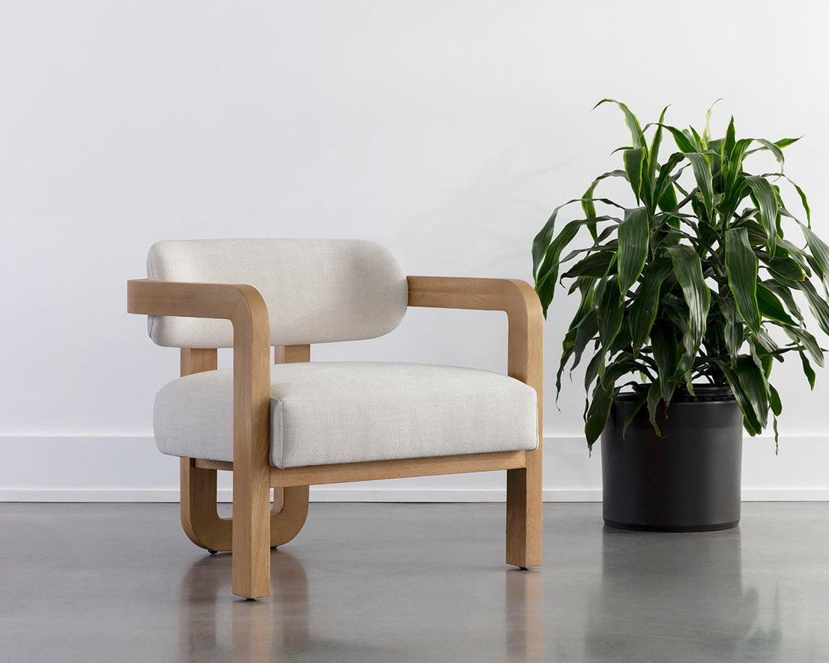 Madrone Upholstered Lounge Chair in Rustic Oak, detail