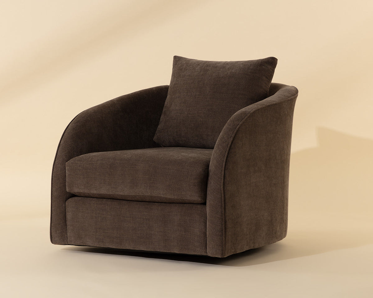 Wexford Swivel Lounge Chair in Rika Chocolate fabric