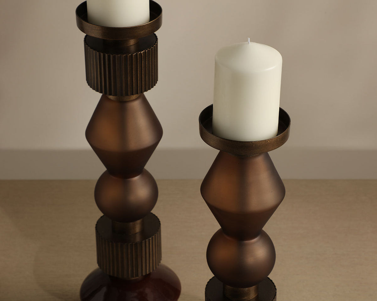 Bauhaus Glass Candle Holders — styled view