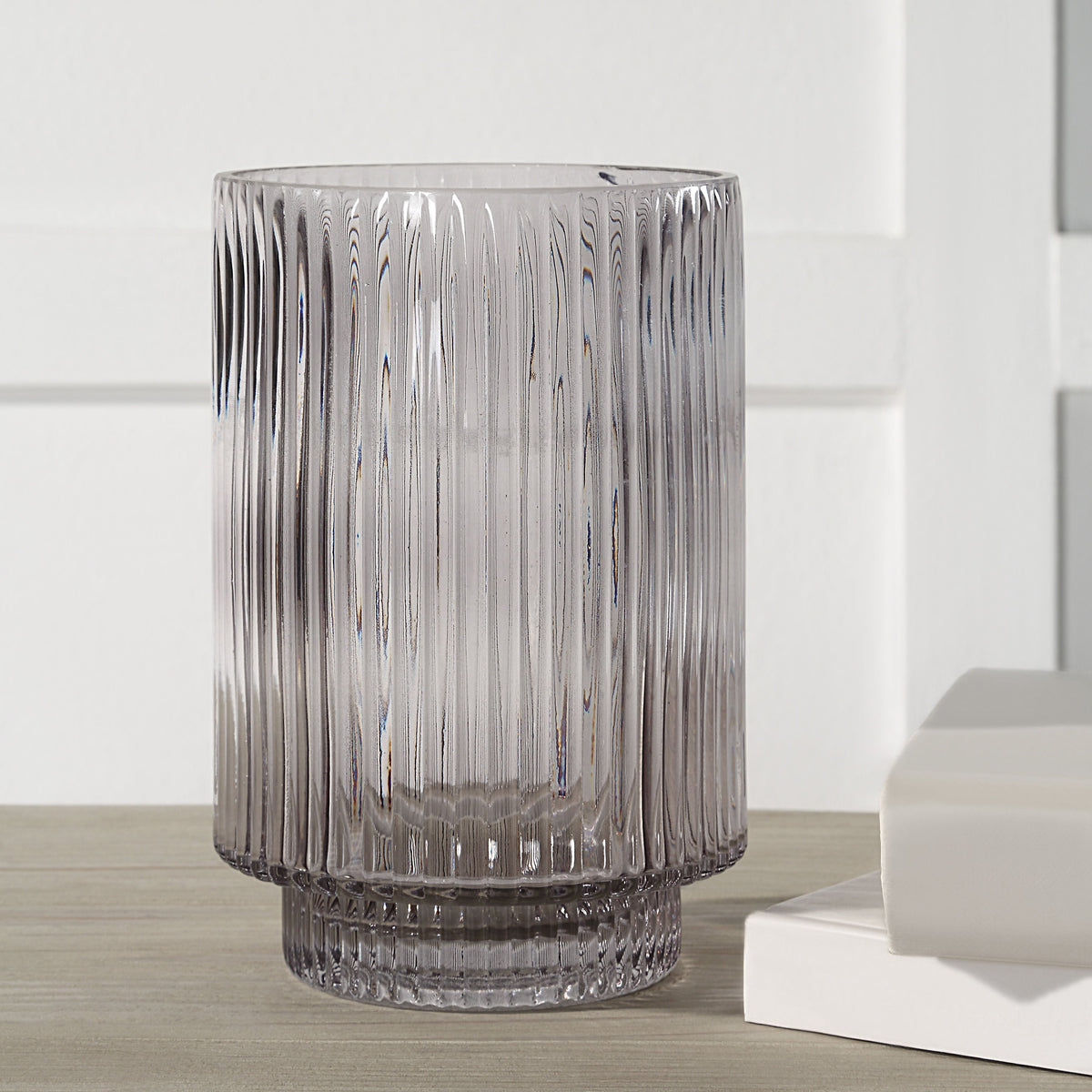 Amiens vase by Renwil, mouth-blown glass, grey fluted