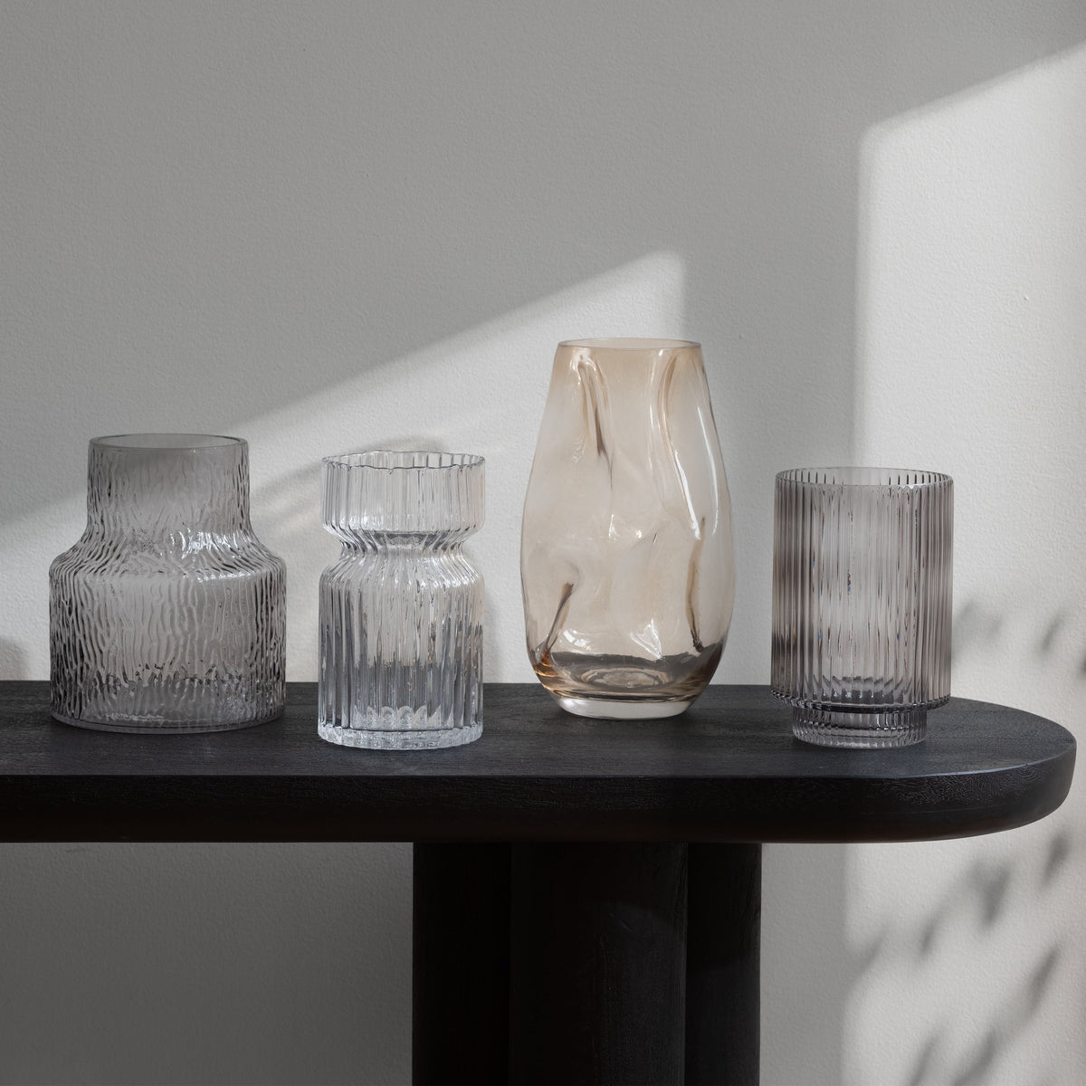 Amiens vase by Renwil, mouth-blown glass, grey fluted