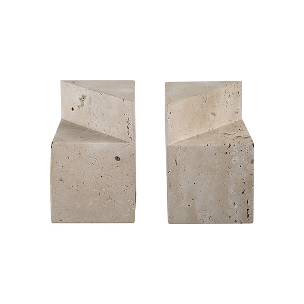 Attle bookends by Renwil, travertine, honed natural stone