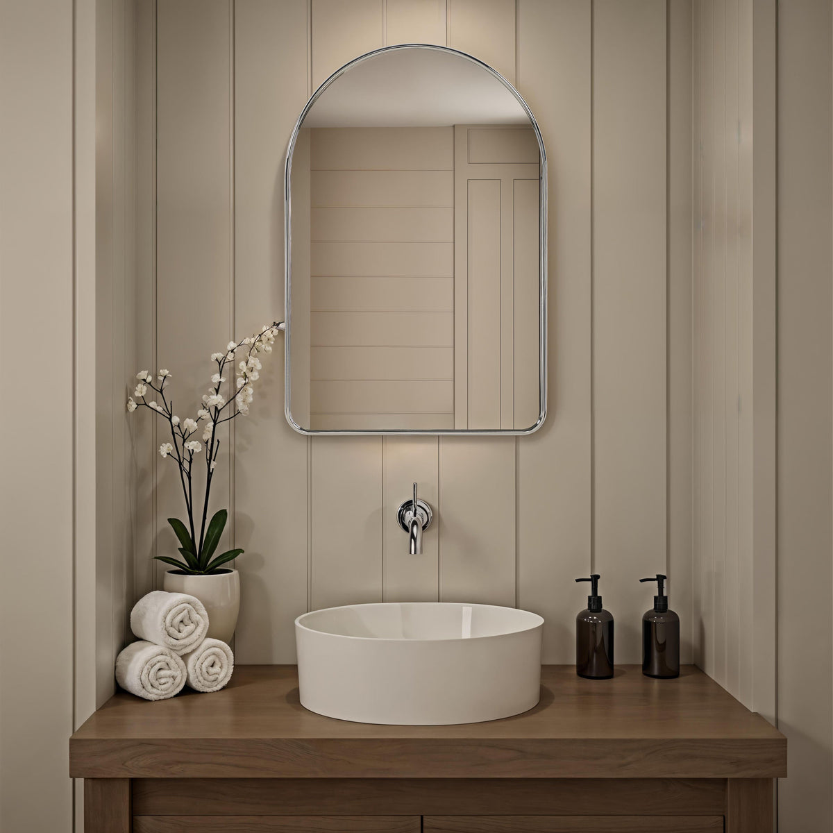 Cassis wall mirror by Renwil, extruded aluminum, polished nickel finish
