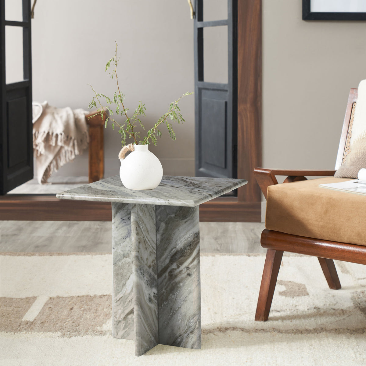 Grayson accent table by Renwil, sanwar marble, natural stone