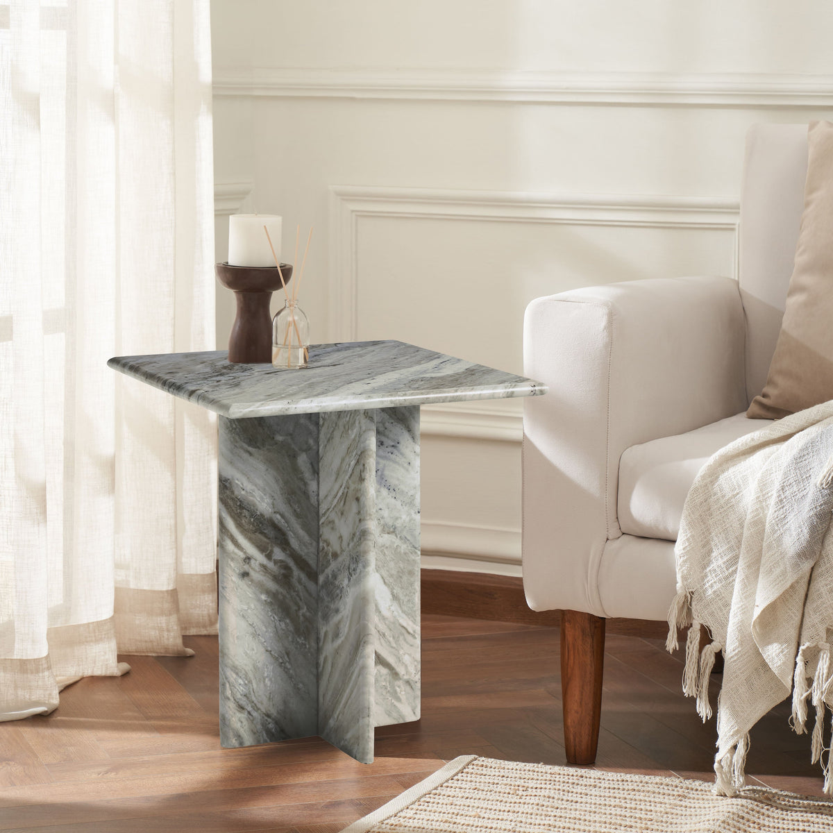 Grayson accent table by Renwil, sanwar marble, natural stone