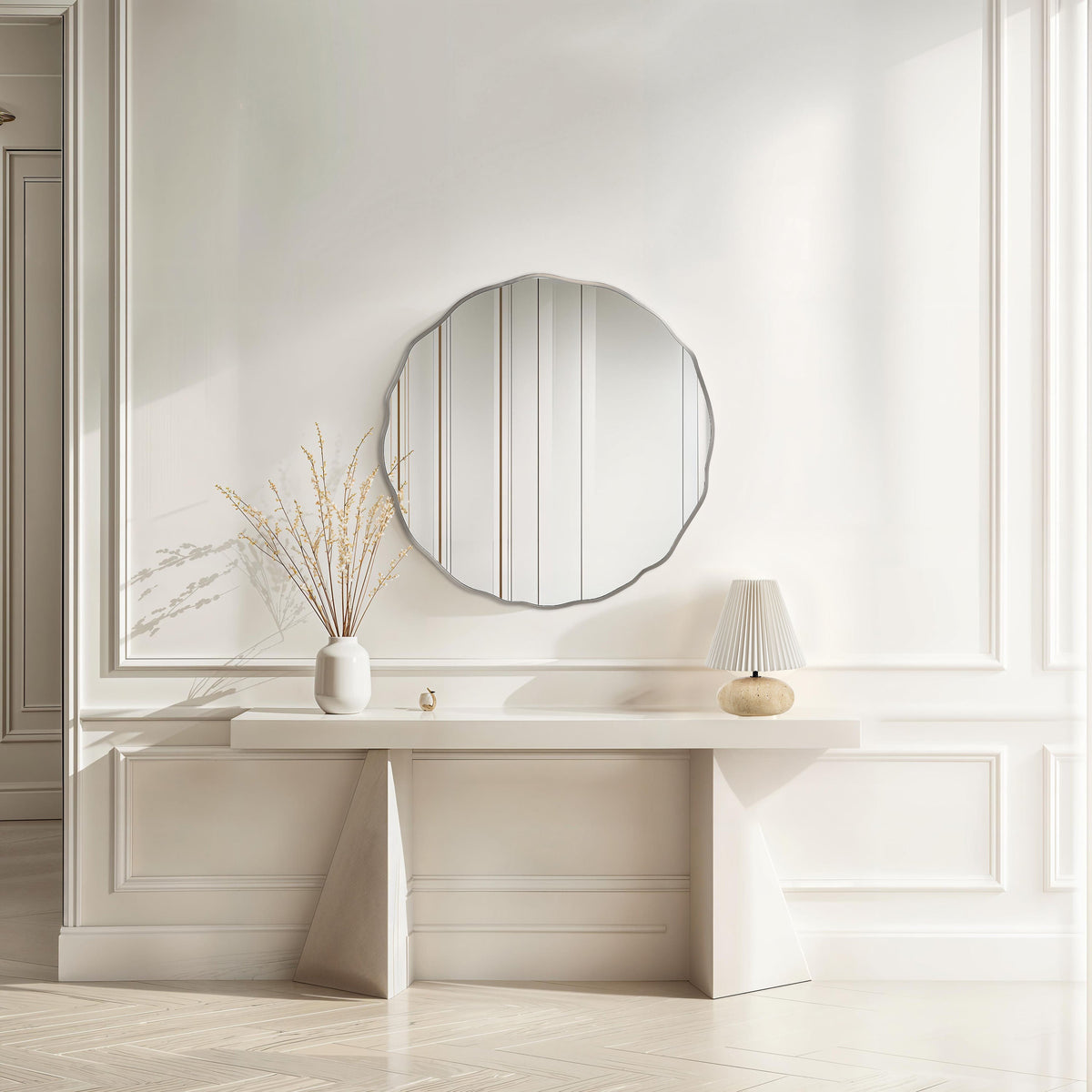 Knox wall mirror by Renwil, iron, antique nickel finish