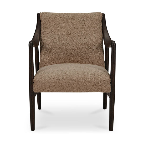 Yates Accent Chair in beige faux shearling, solid oak frame