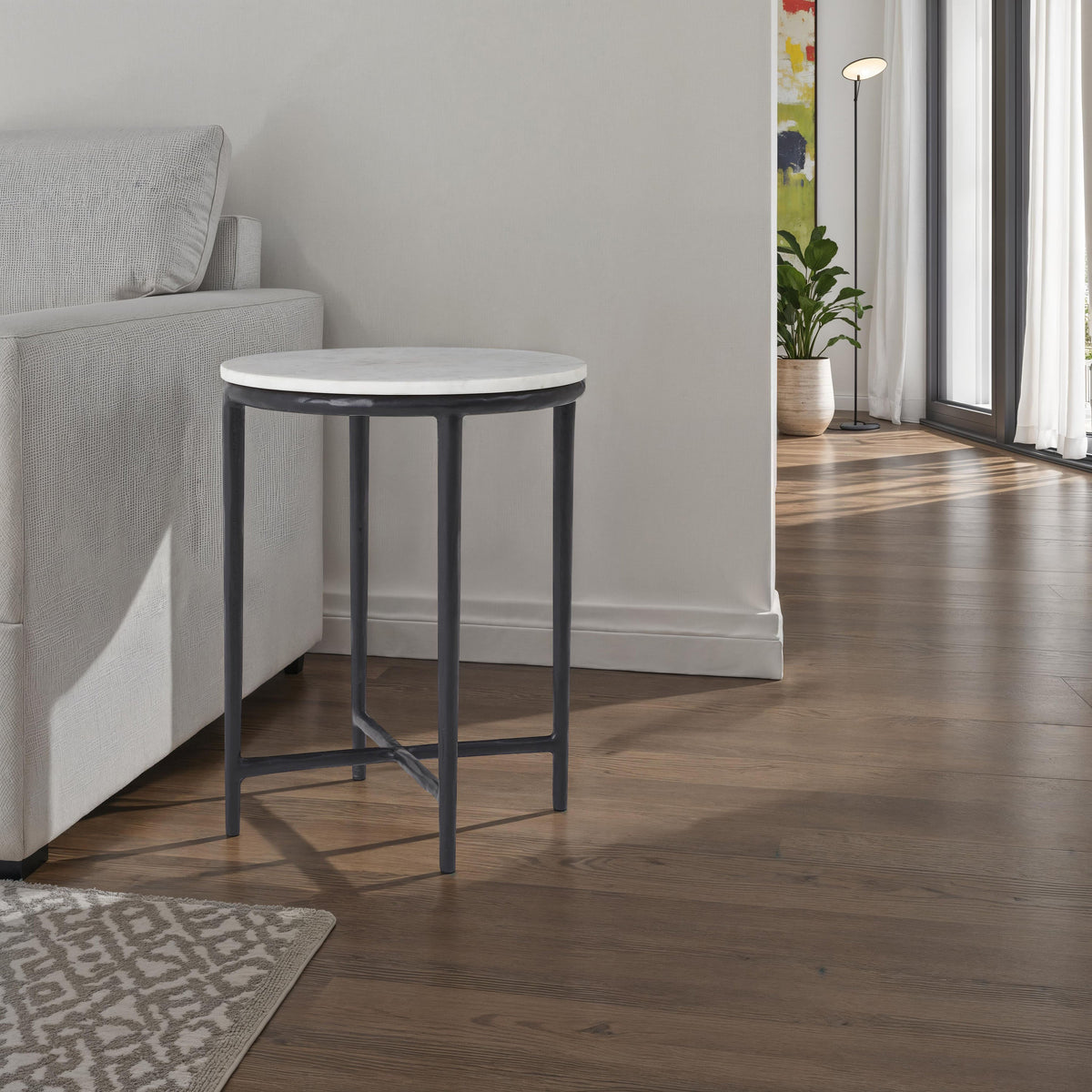 Veroia accent table by Renwil, banswara marble, cast aluminum base