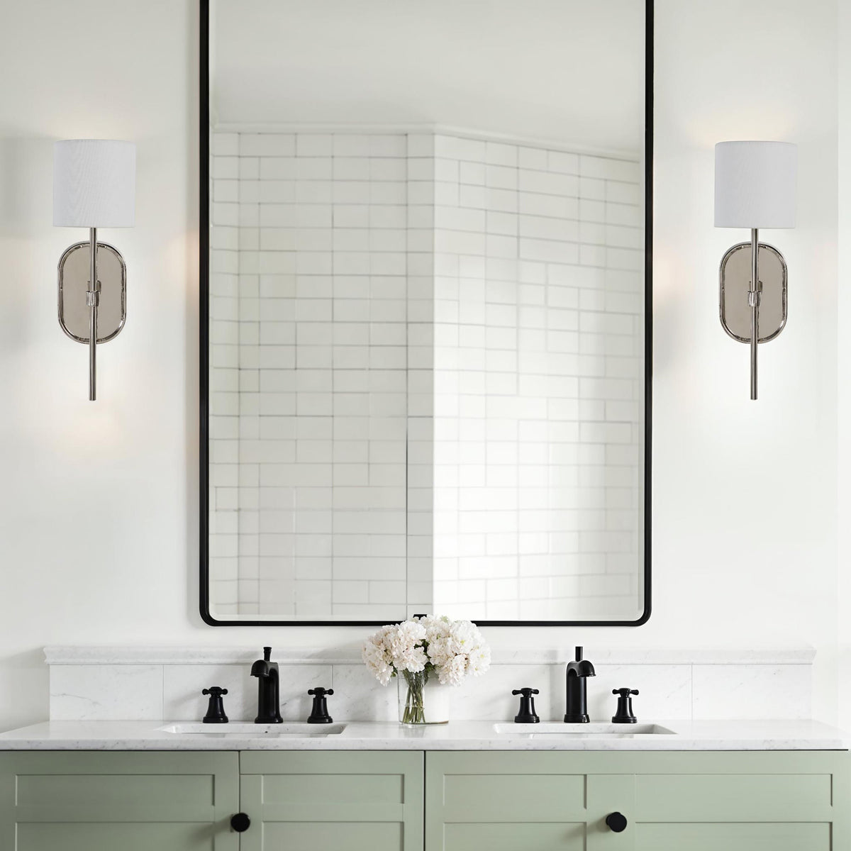 Whitney wall sconce by Renwil, forged iron, polished nickel finish