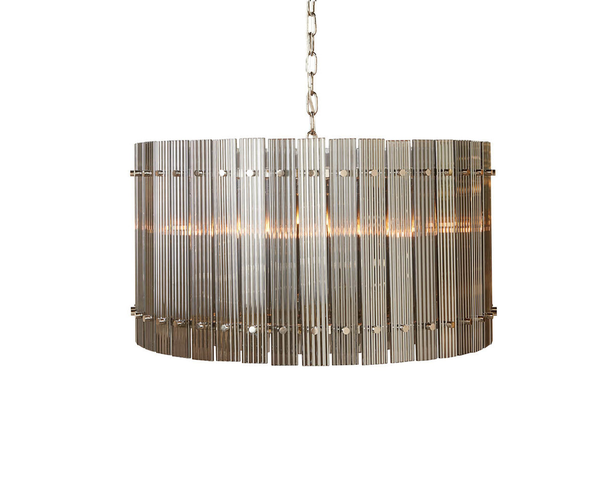 Kore Chandelier Small in smoke grey fluted glass with nickel