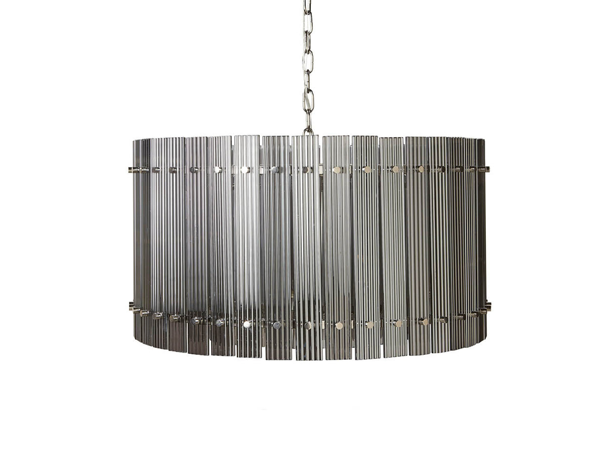 Kore Chandelier Small in smoke grey fluted glass with nickel