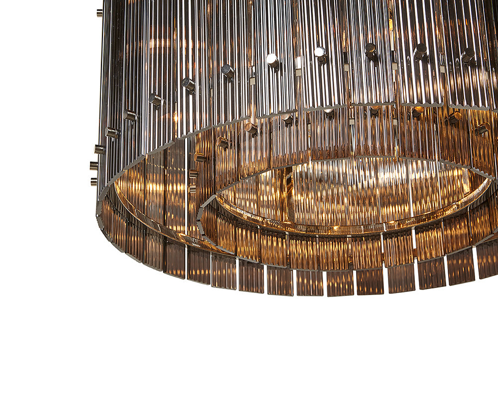 Kore Chandelier Small in smoke grey fluted glass with nickel