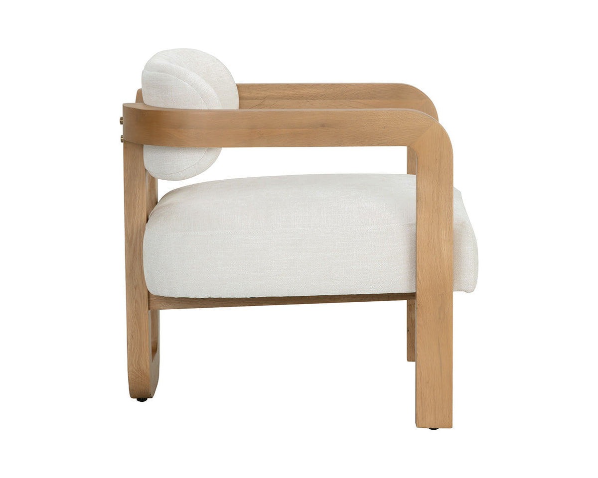 Madrone Upholstered Lounge Chair in Rustic Oak, angle view