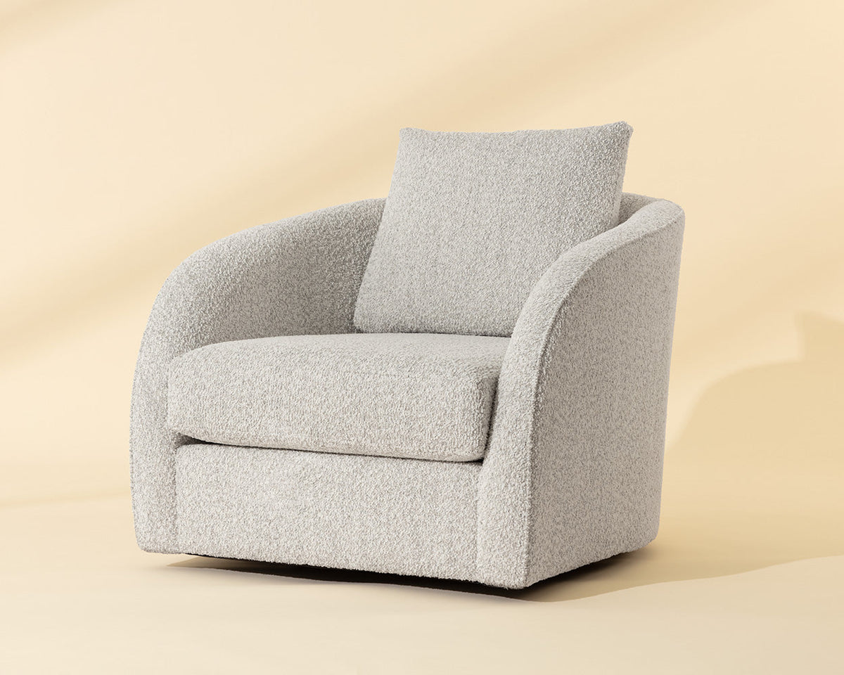 Wexford Swivel Lounge Chair in Sauble Greige fabric