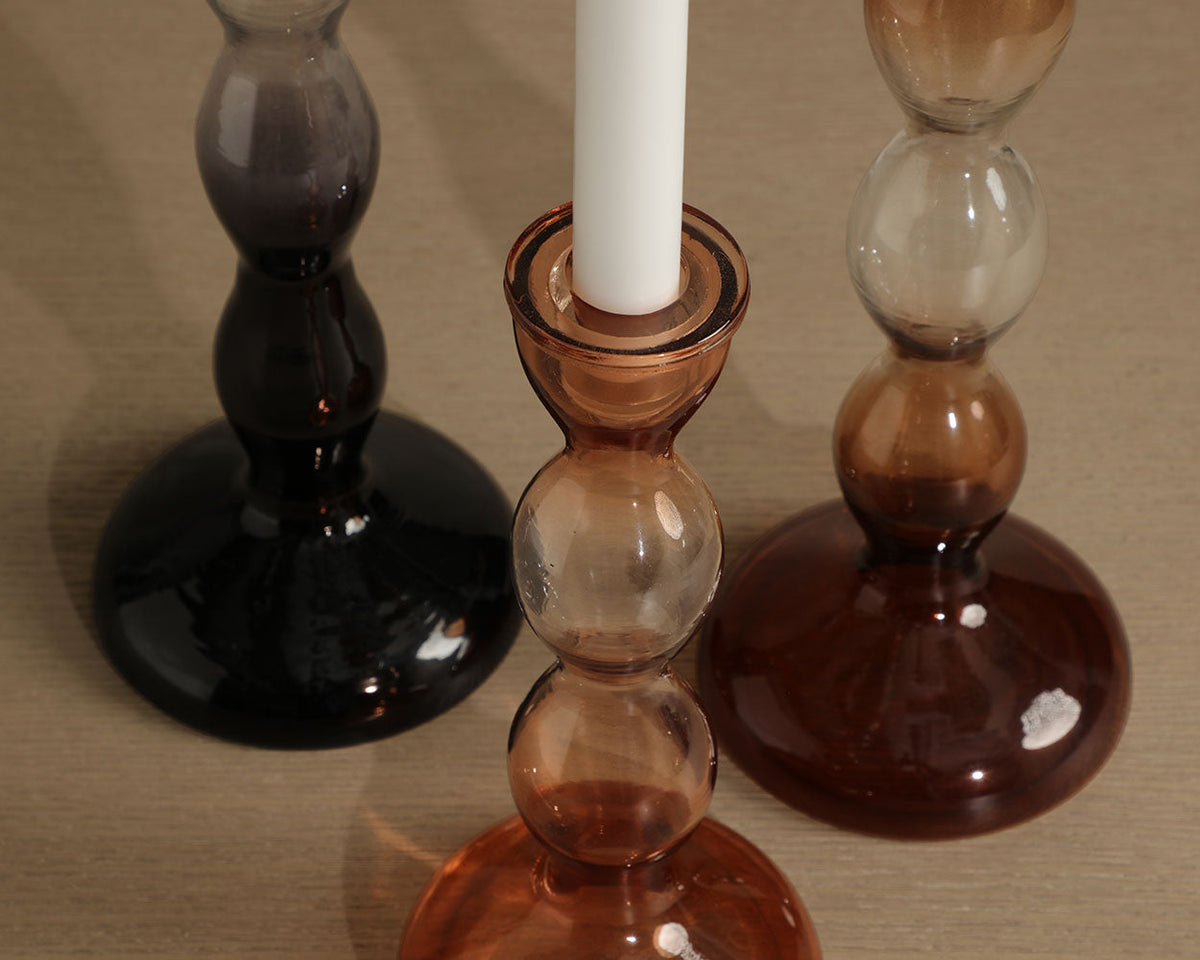 Ladies Glass Candle Holders — styled view