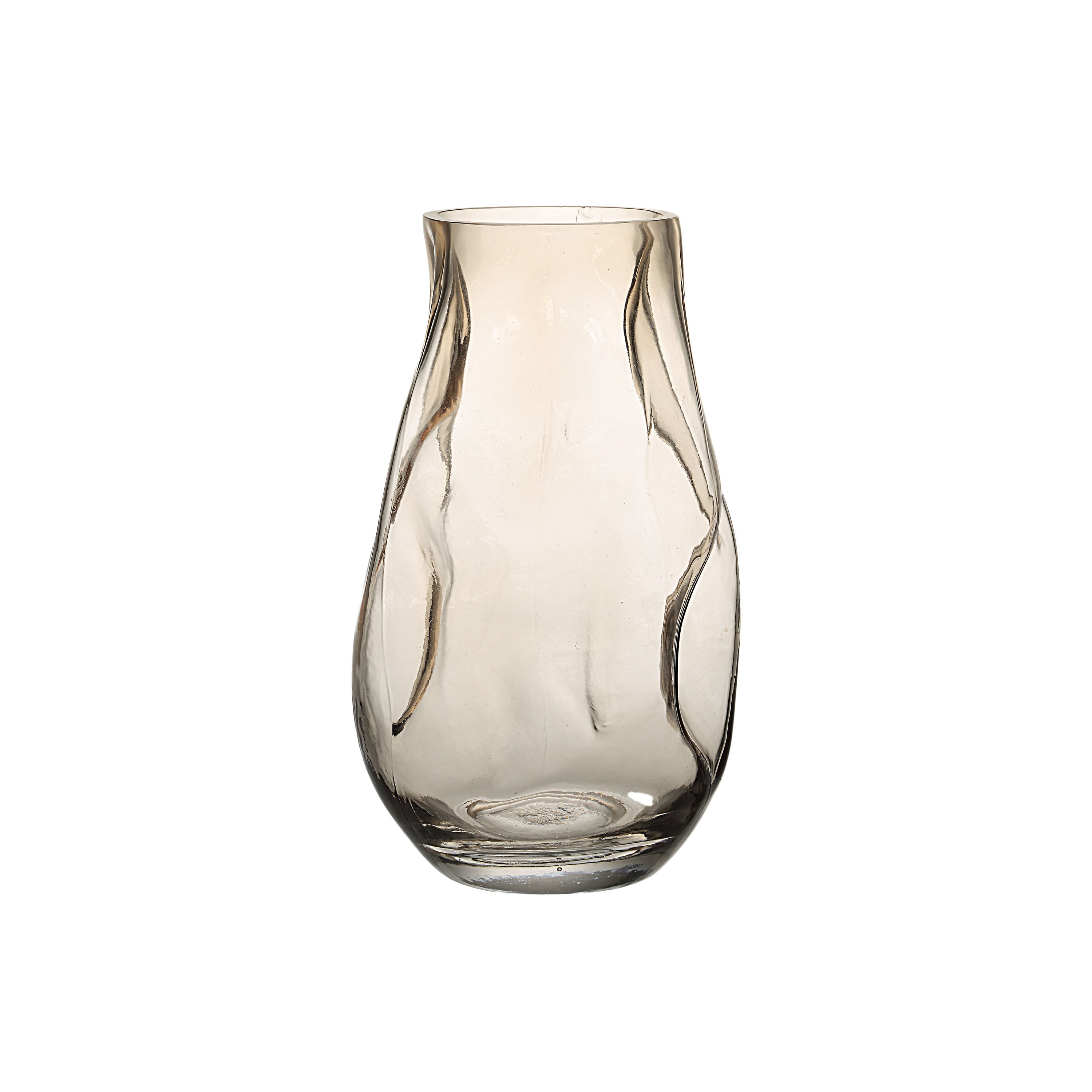 Tawny mouth-blown glass vase with warm beige tint and organic asymmetric form