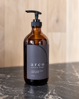 Dark Wood Liquid Hand Soap, 500 mL amber glass pump bottle