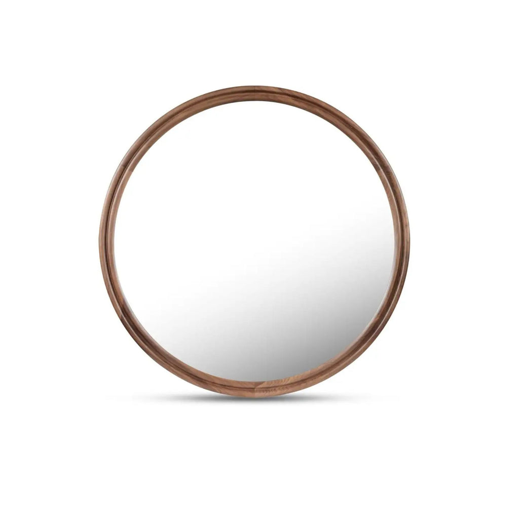 Alcott large round wall mirror by Moe's Home Collection, solid wood, hand-rubbed oil finish