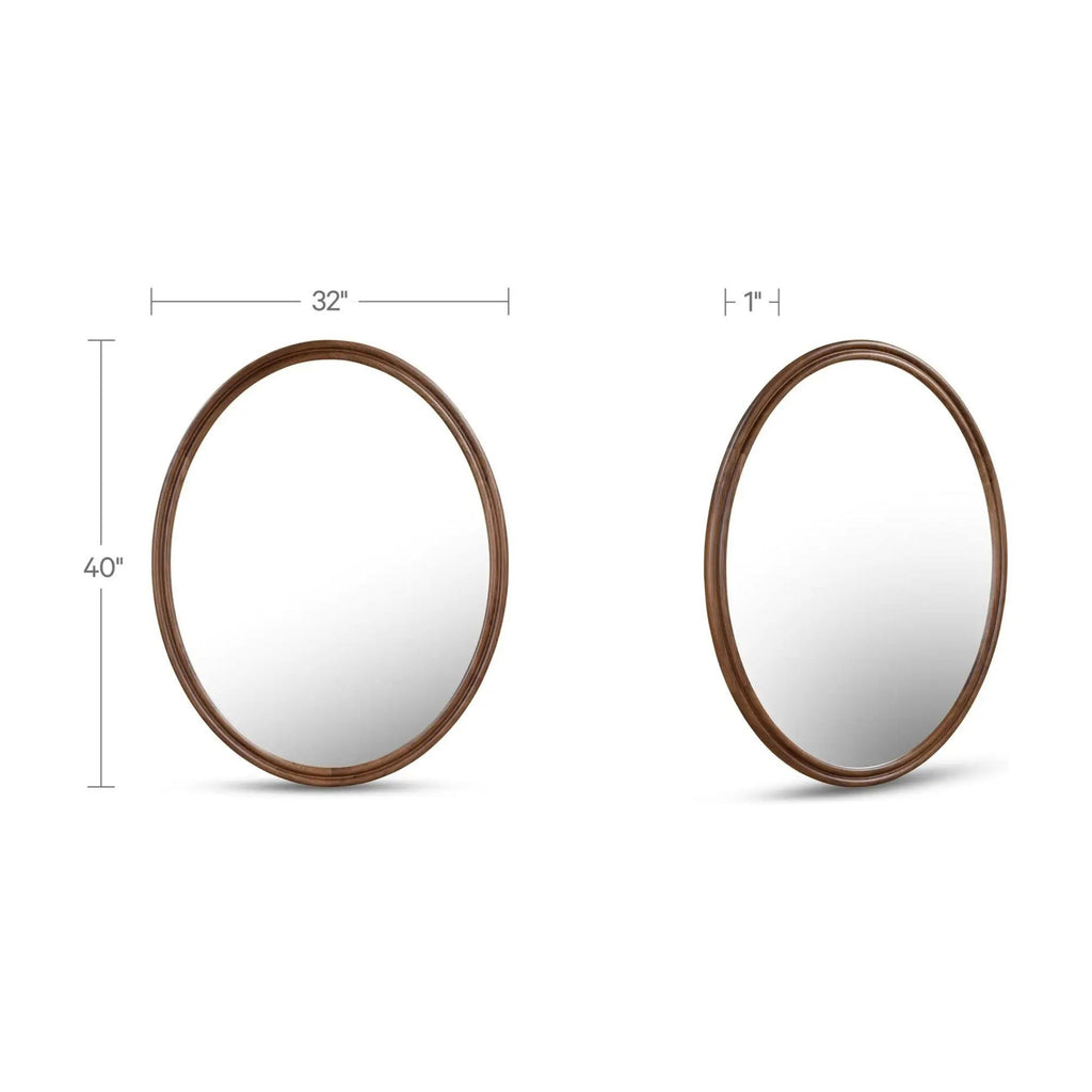 Alcott oval wall mirror by Moe's Home Collection, solid walnut, hand-rubbed oil finish