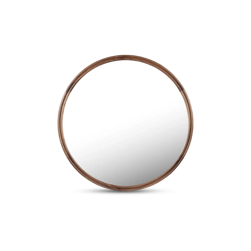 Alcott small round wall mirror by Moe's Home Collection, solid wood, hand-rubbed oil finish
