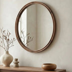 Alcott small round wall mirror by Moe's Home Collection, solid wood, hand-rubbed oil finish