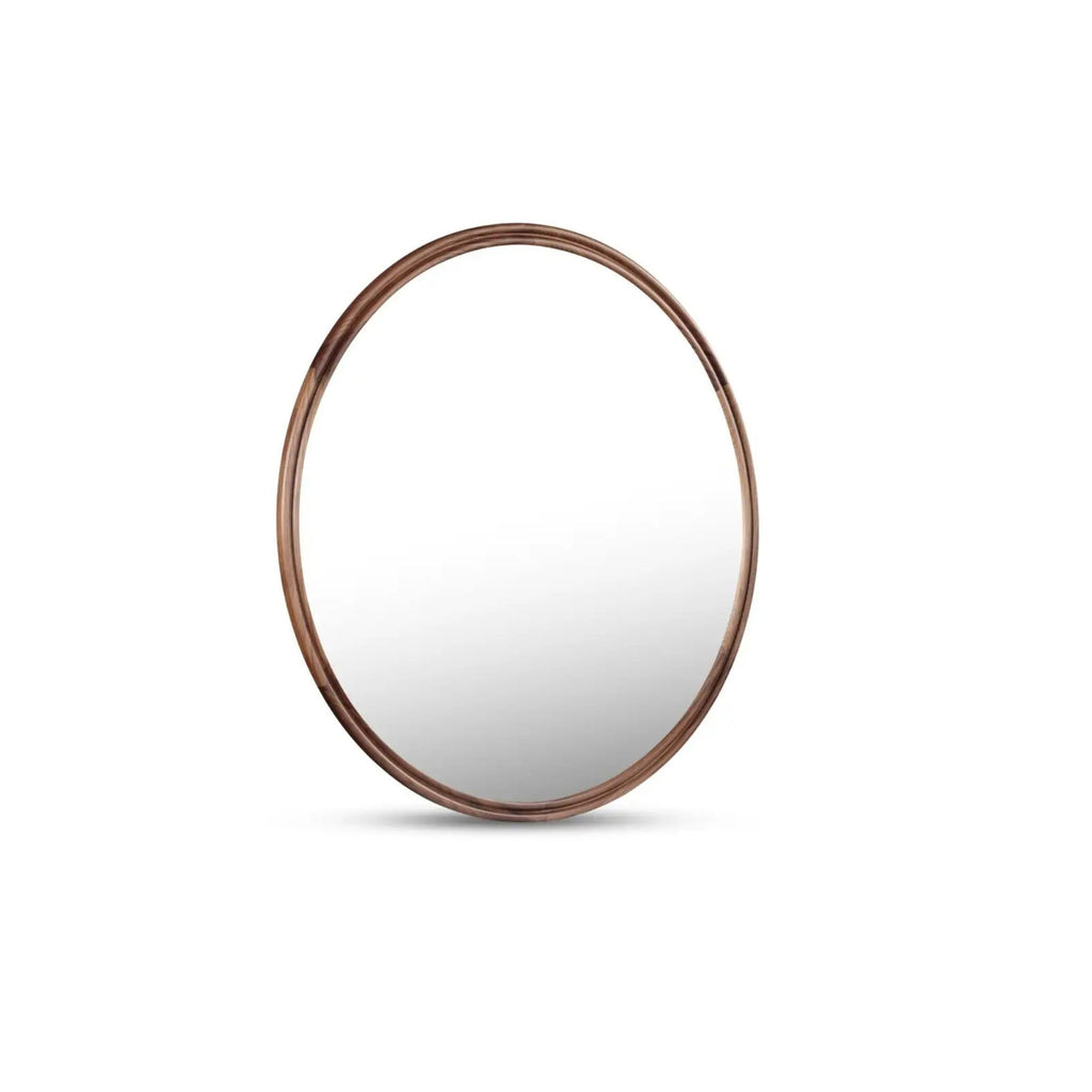 Alcott small round wall mirror by Moe's Home Collection, solid wood, hand-rubbed oil finish