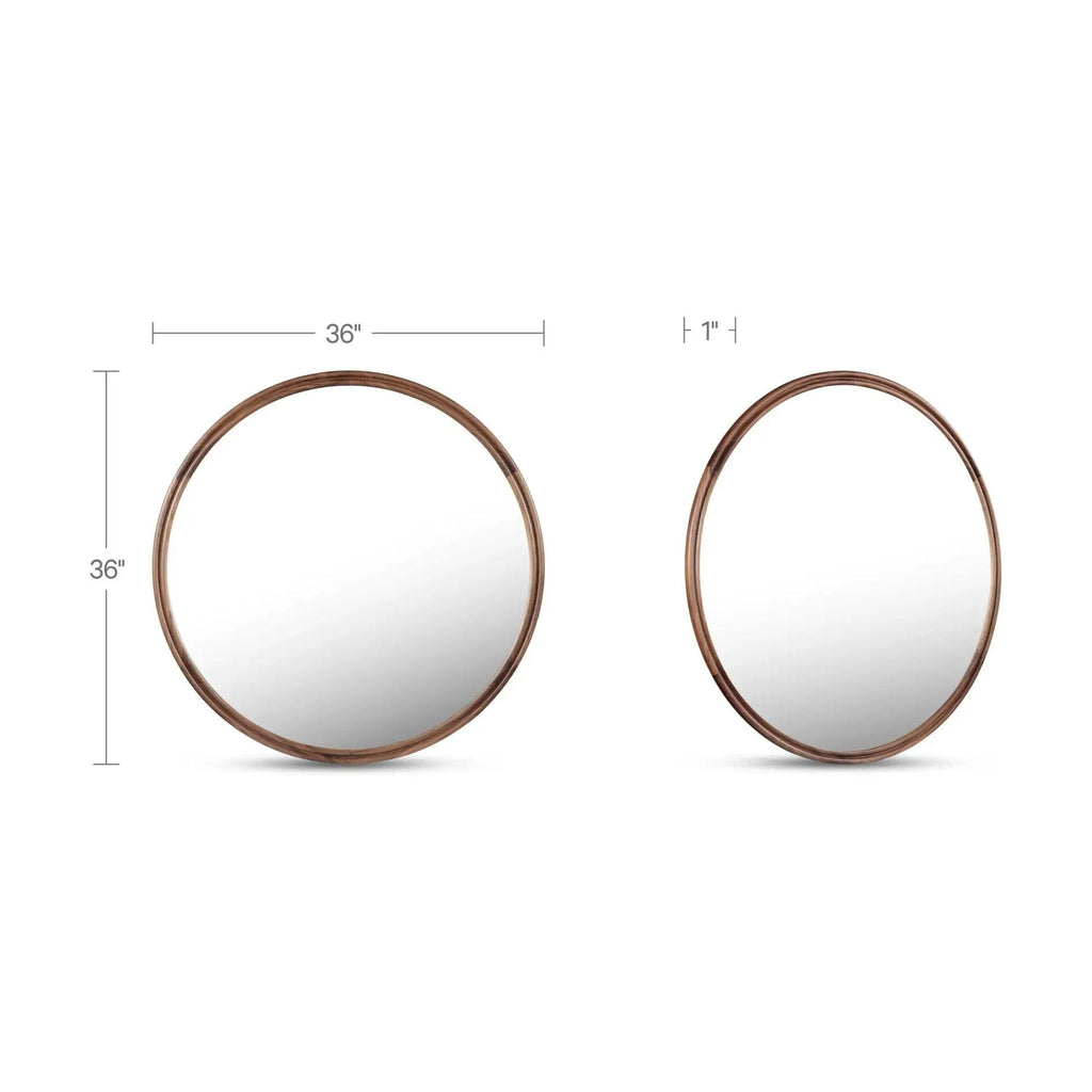Alcott small round wall mirror by Moe's Home Collection, solid wood, hand-rubbed oil finish