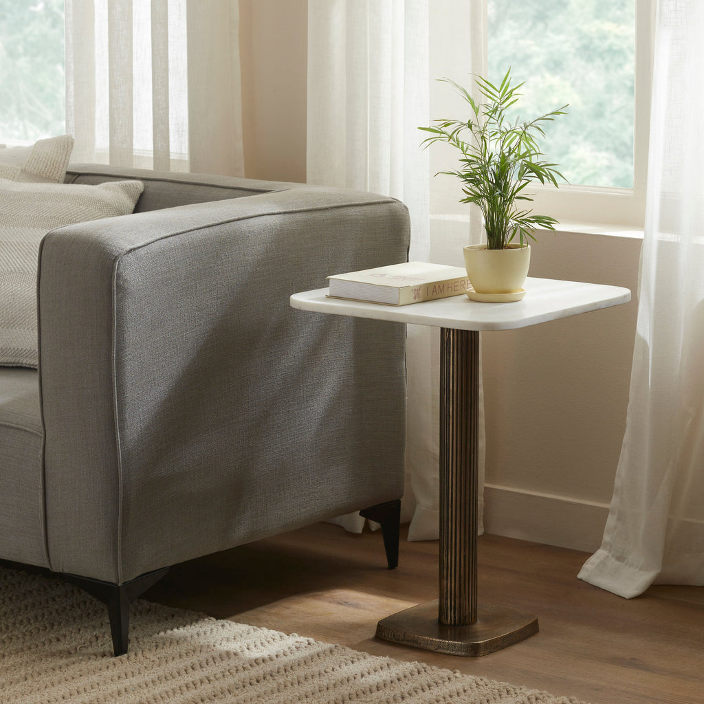 Allard accent table by Renwil, cast aluminum, antique brass finish