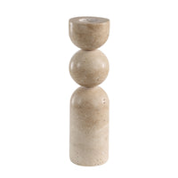 Amarena candleholders by Renwil, travertine, stacked bobbin form