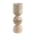 Amarena candleholders by Renwil, travertine, stacked bobbin form