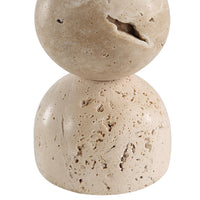 Amarena candleholders by Renwil, travertine, stacked bobbin form