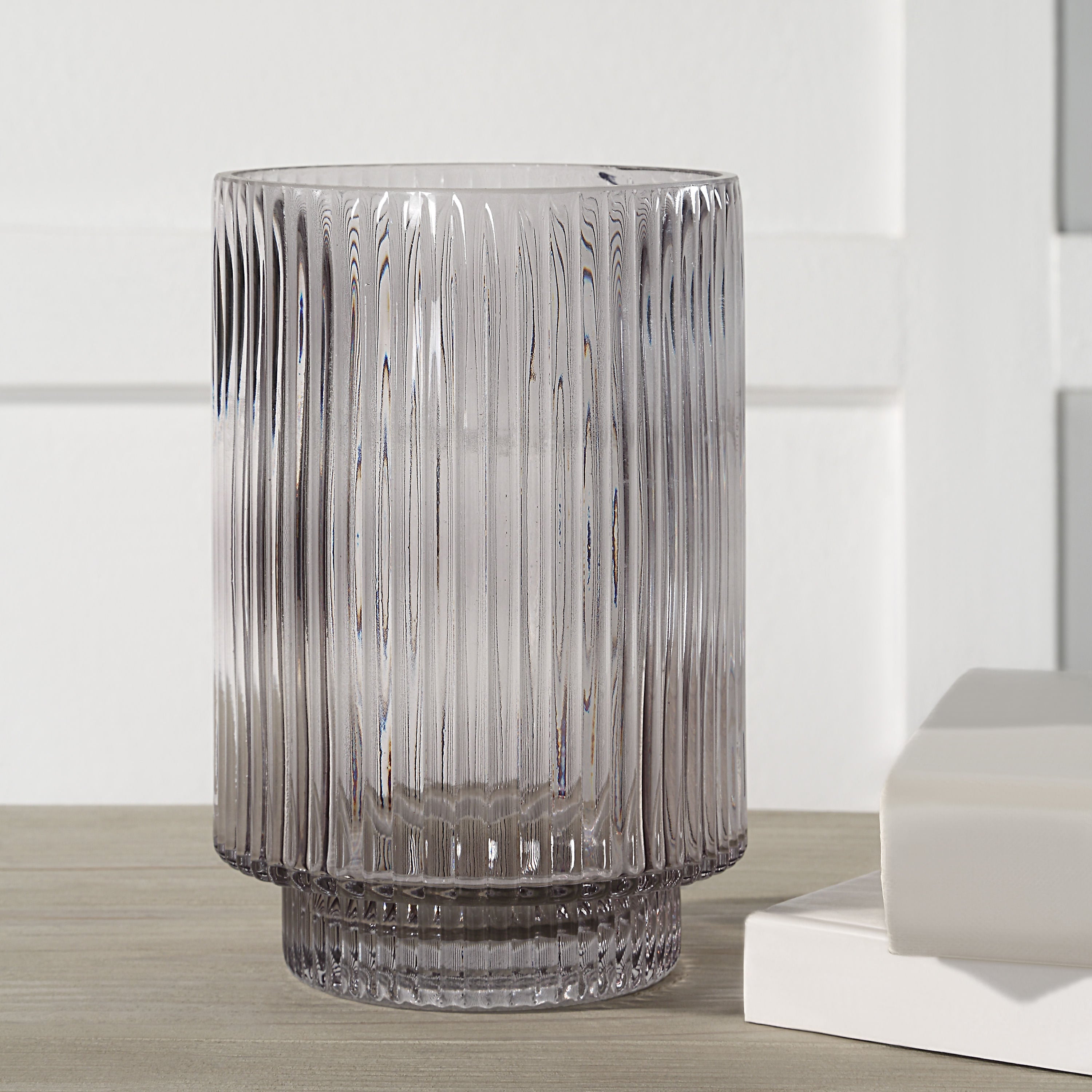 Amiens vase by Renwil, mouth-blown glass, grey fluted