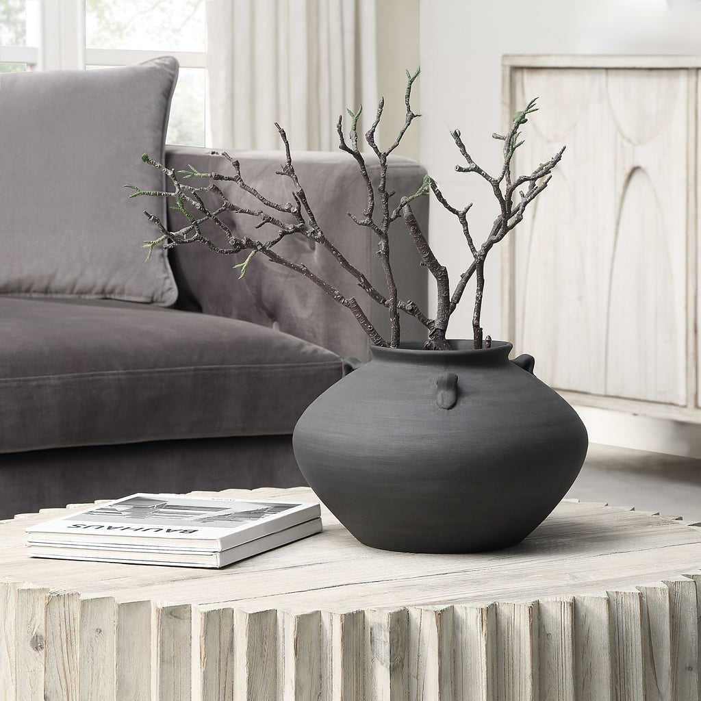 Asher vase by Renwil, terracotta, antique black, hand-finished