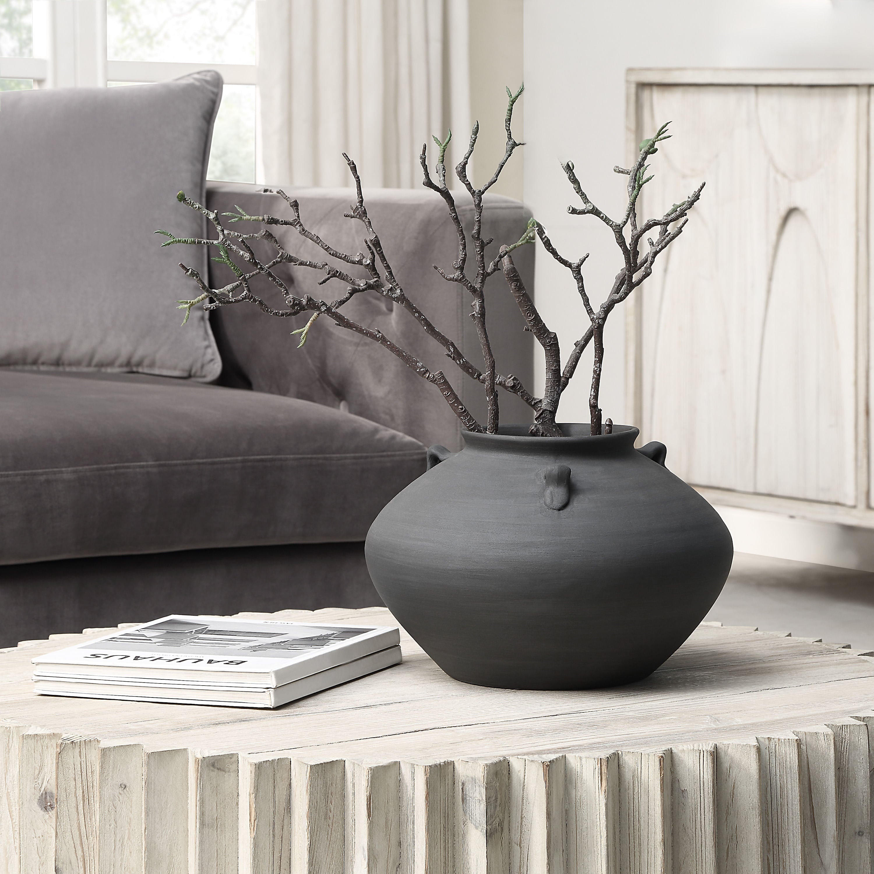 Asher vase by Renwil, terracotta, antique black, hand-finished