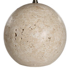 Assen table lamp by Renwil, travertine base, ivory linen shade, honed natural stone