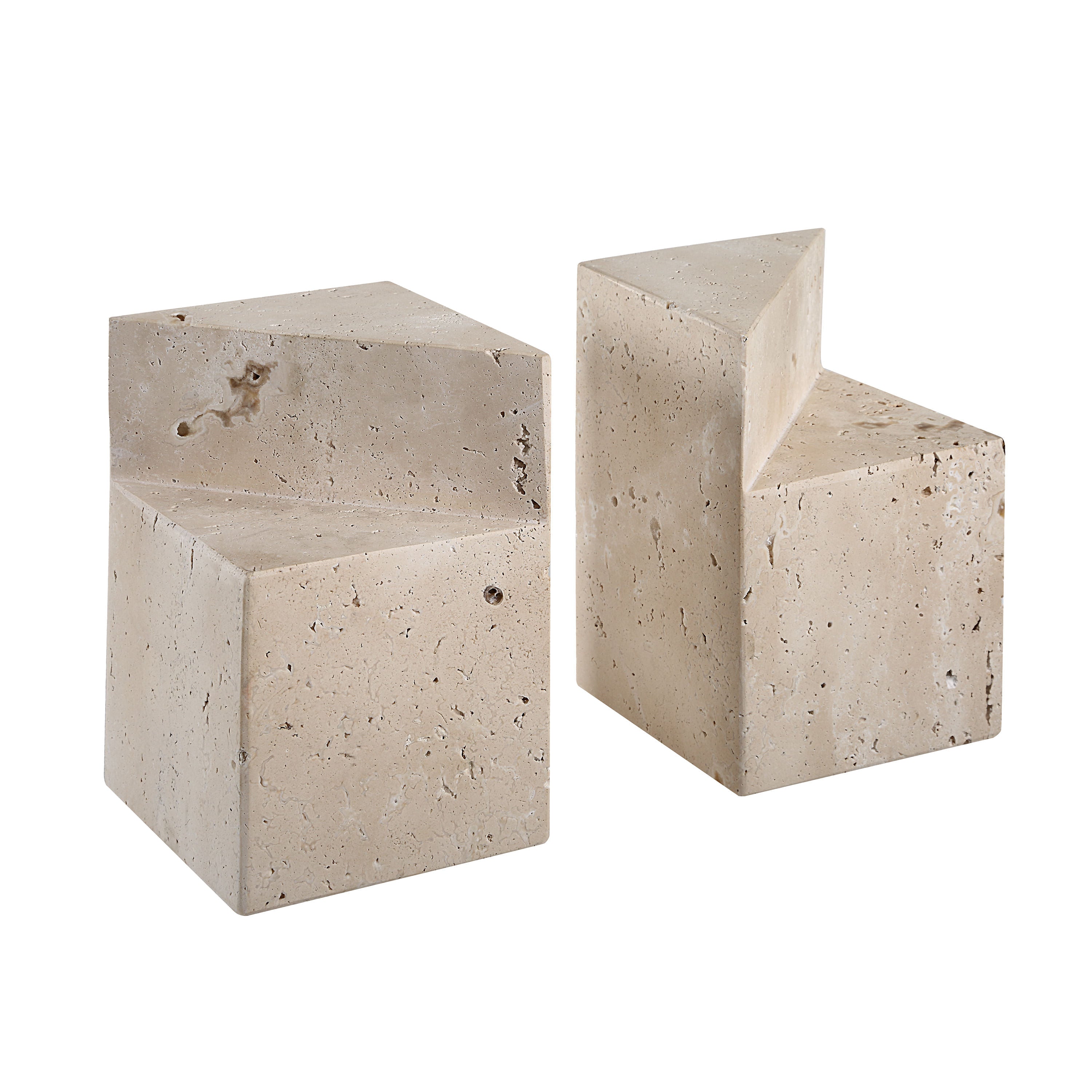 Attle bookends by Renwil, travertine, honed natural stone