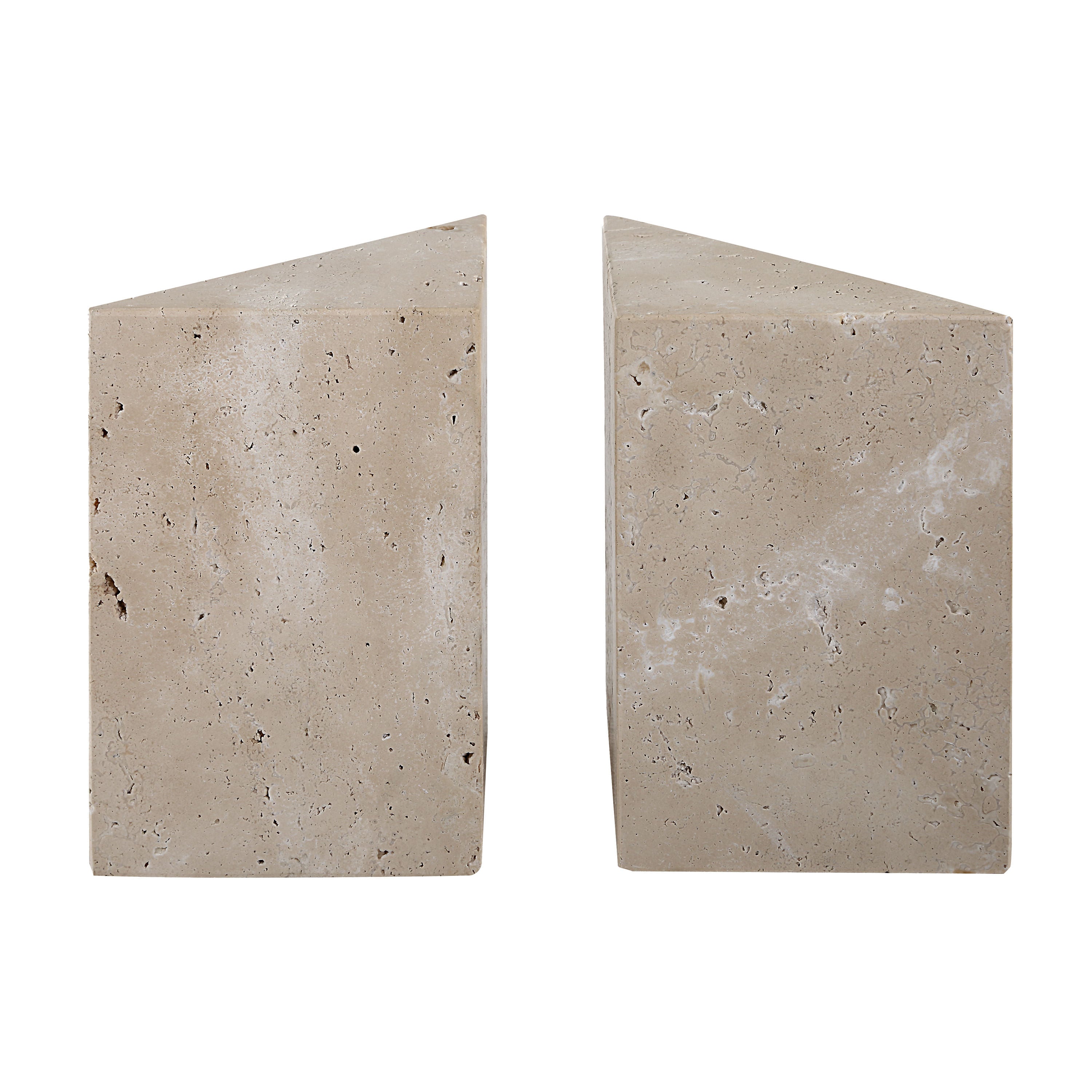 Attle bookends by Renwil, travertine, honed natural stone
