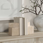 Attle bookends by Renwil, travertine, honed natural stone
