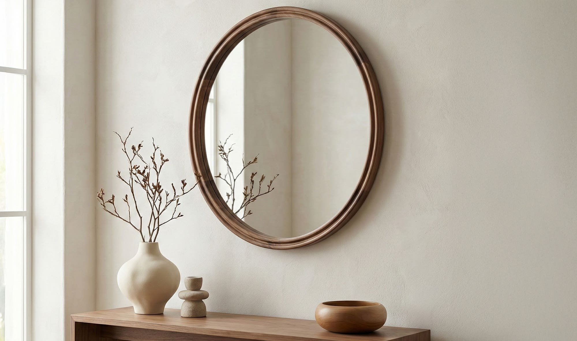 Solid Wood Alcott Small Round Mirror
