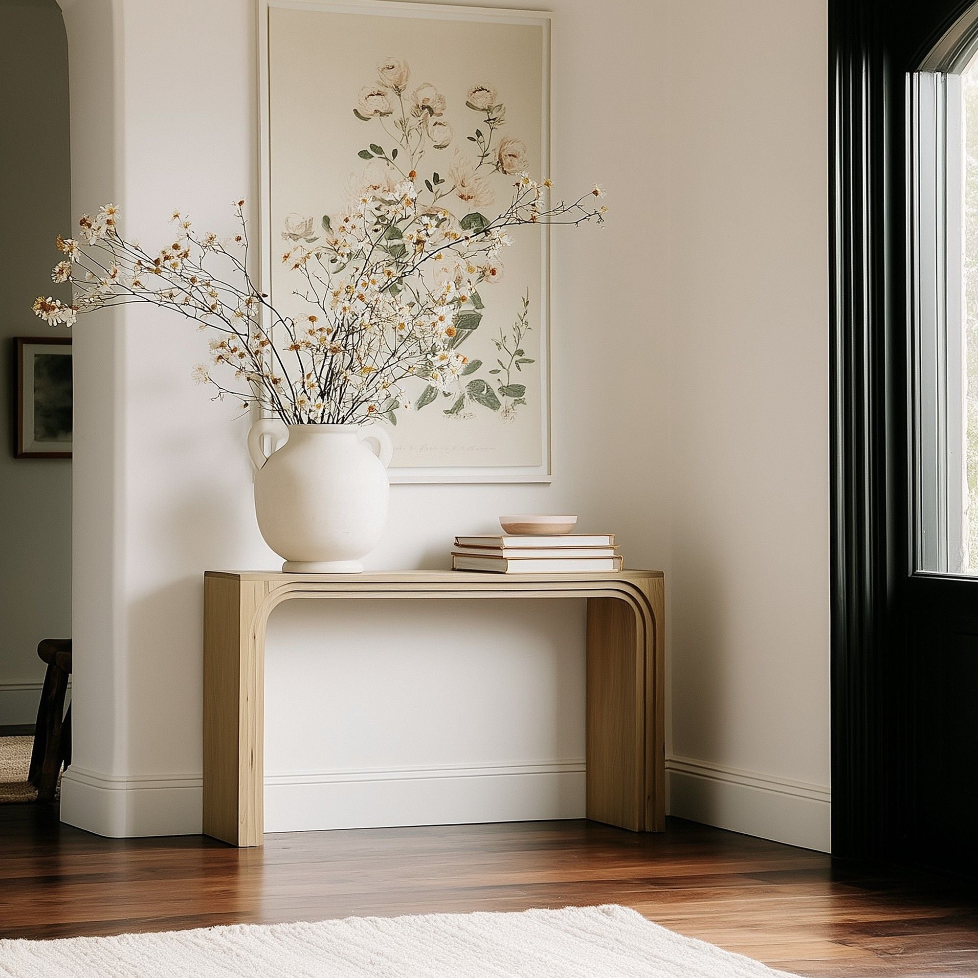 Berkley console table by Moe's Home Collection, natural wood, turned post detail