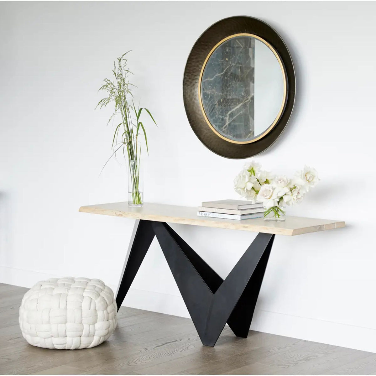 Bird console table by Moe's Home Collection, natural solid wood, refined leg profile