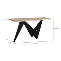 Bird console table by Moe's Home Collection, natural solid wood, refined leg profile
