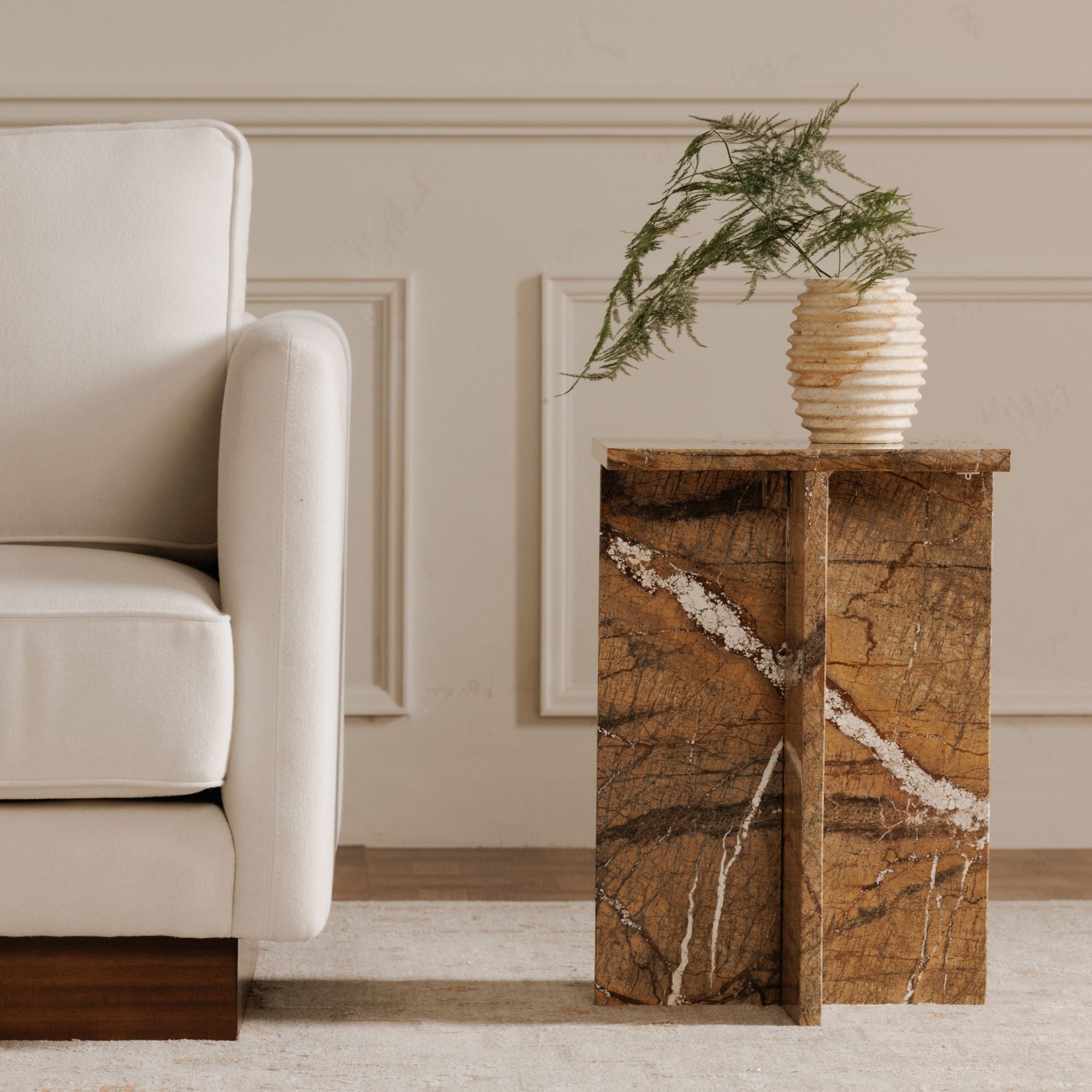 Blair accent table by Moe's Home Collection, Orange Levante marble, warm peach rust veining