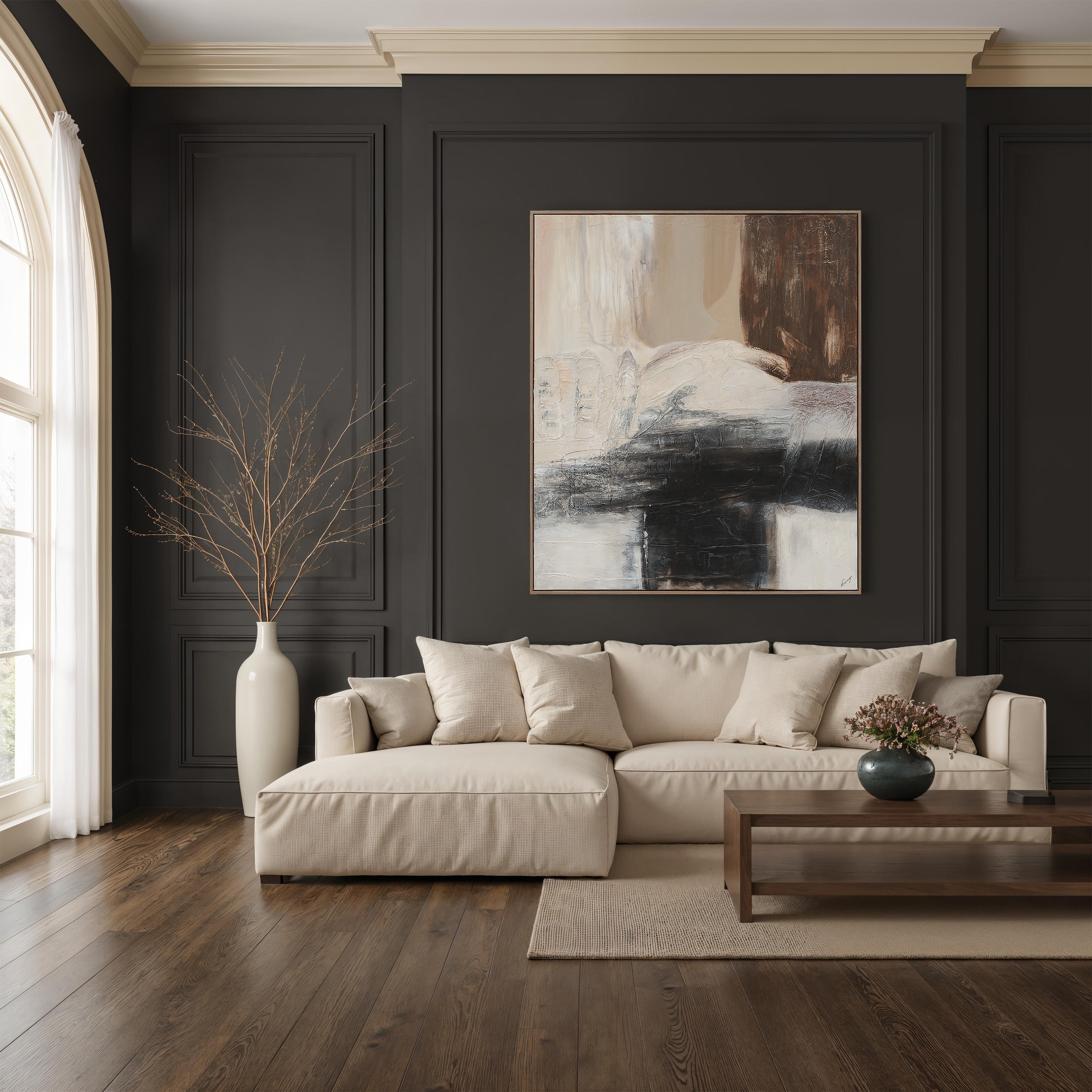 Cane wall art by Renwil, cotton canvas, medium walnut frame