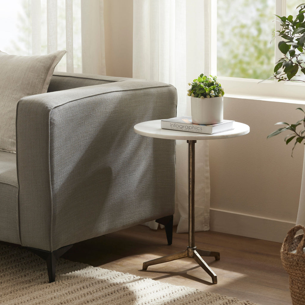 Canning accent table by Renwil, cast aluminum, antique brass finish