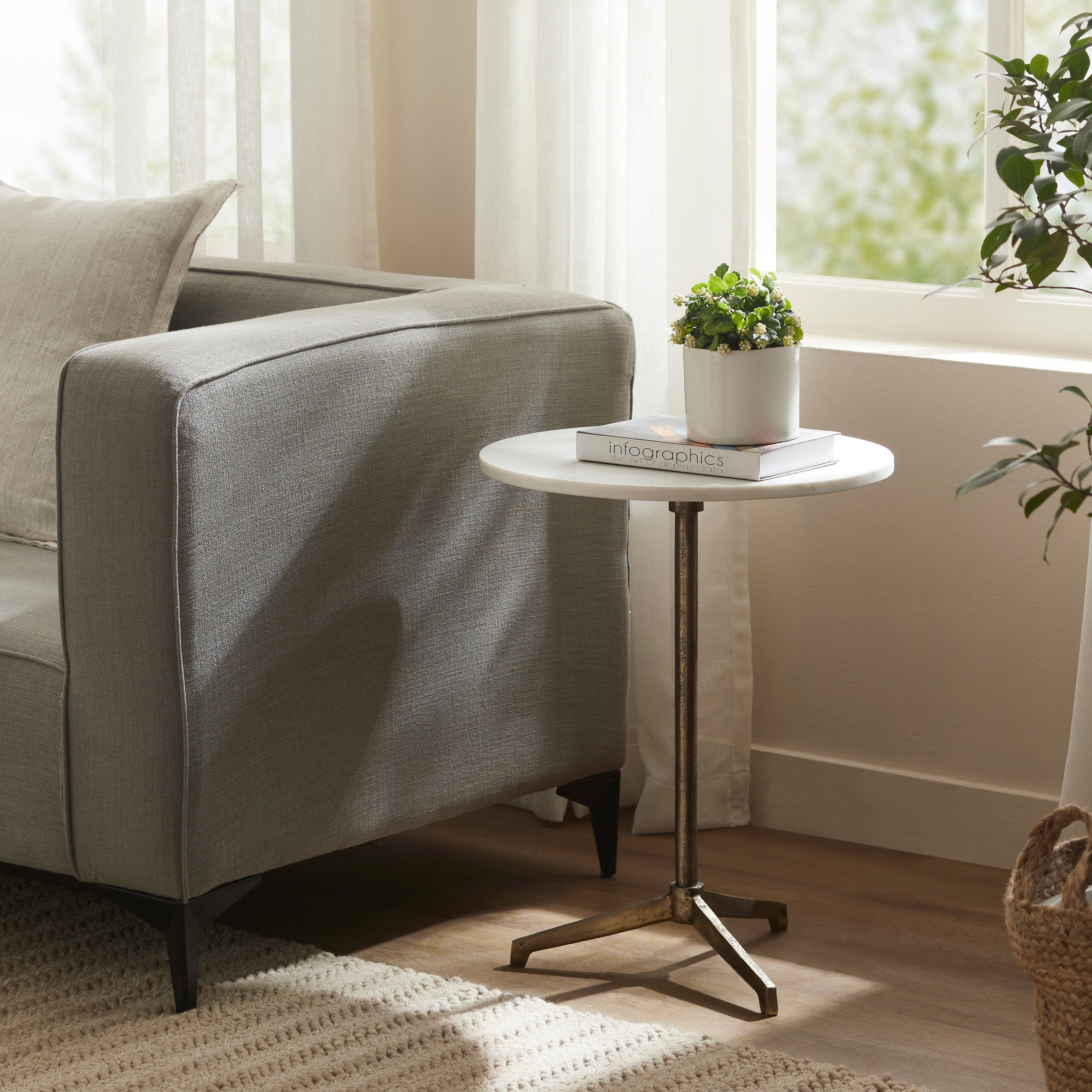 Canning accent table by Renwil, cast aluminum, antique brass finish