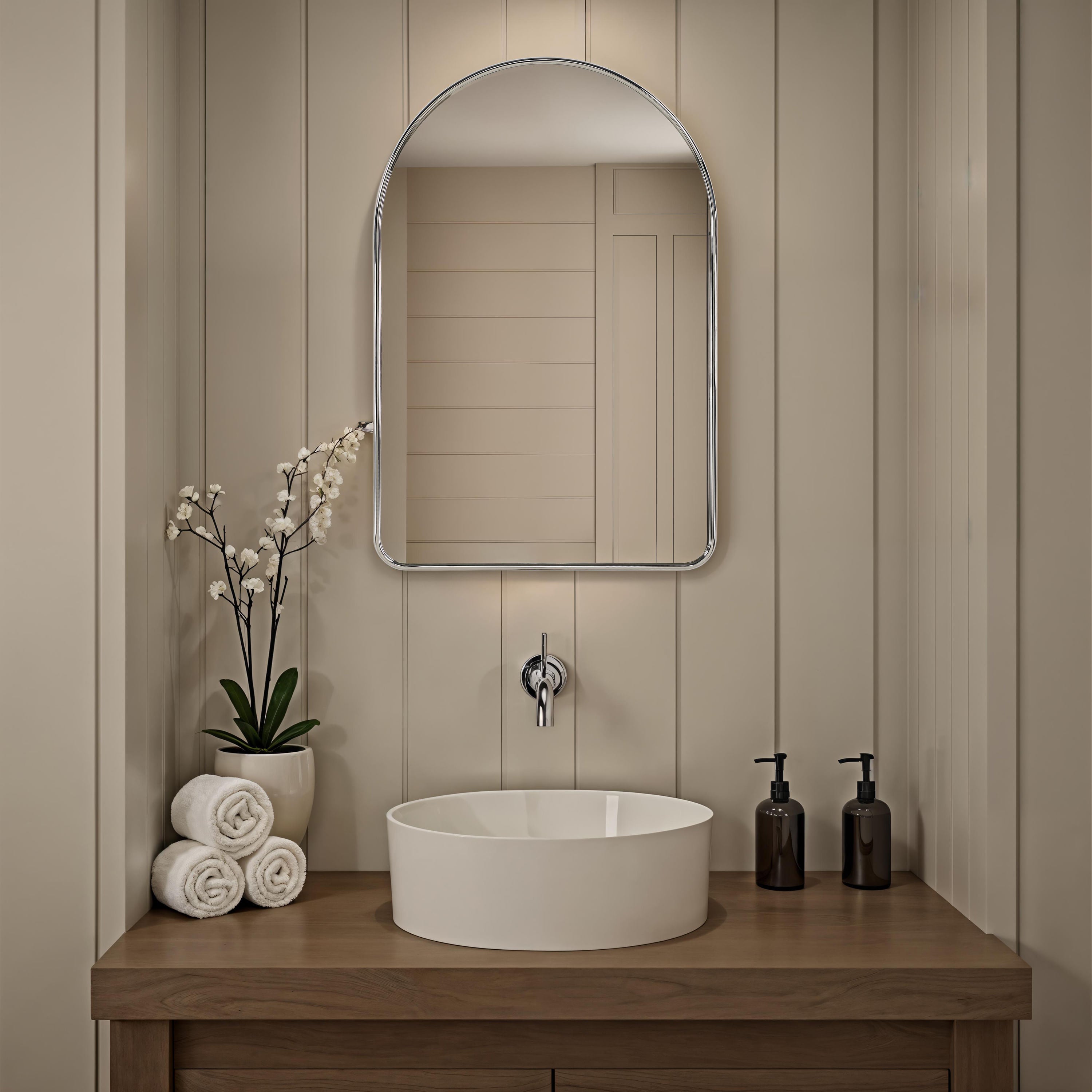 Cassis wall mirror by Renwil, extruded aluminum, polished nickel finish
