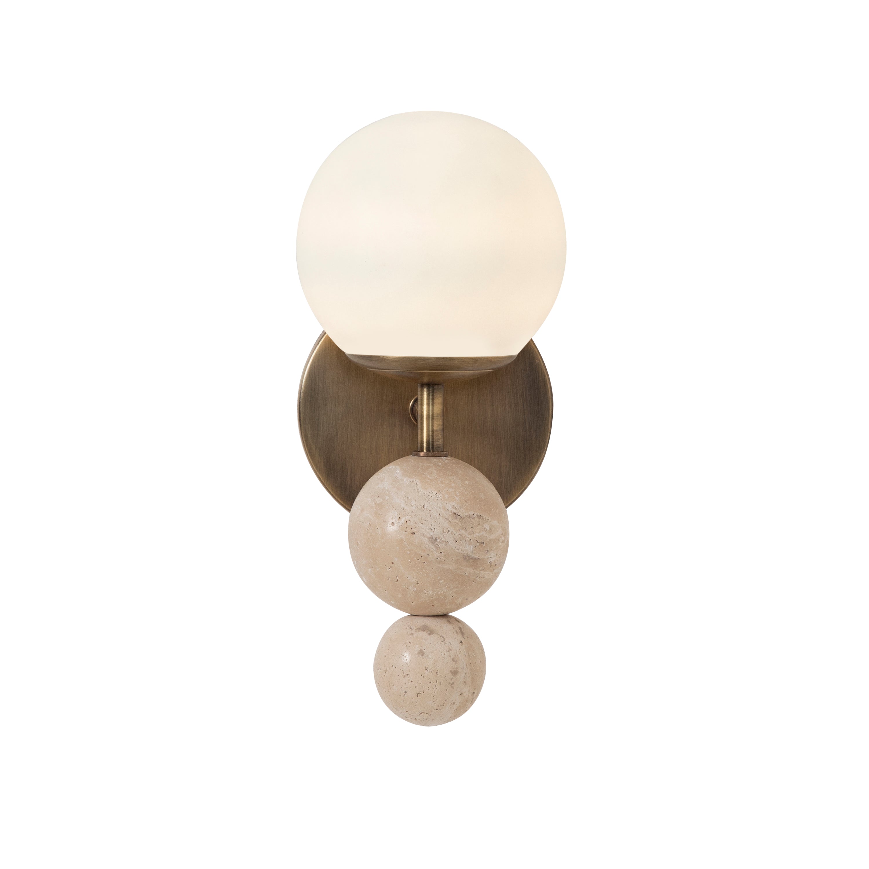 Celestia wall sconce by Renwil, travertine, matte antique brass finish